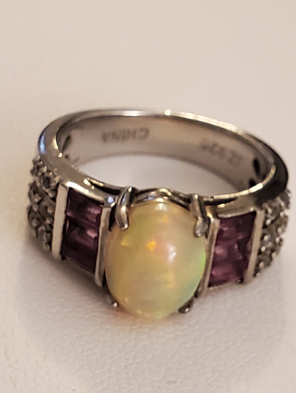 Opal/pink Sapphire Sterling Silver Ring